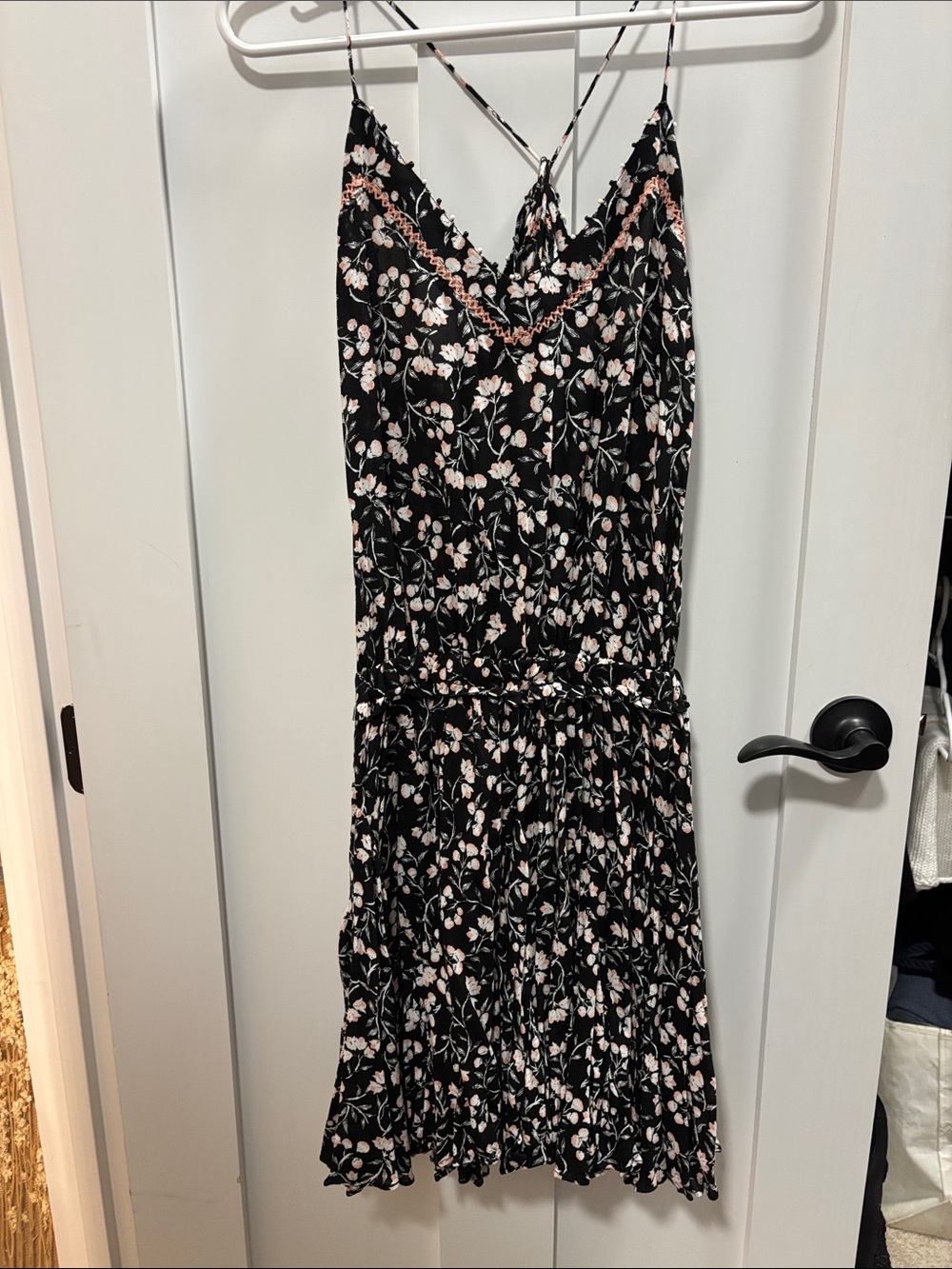 Poupette St. Barth Black Dress with Pink and Cream Floral Print